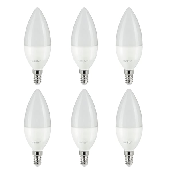 Sunlite LED B10 Frost Torpedo Chandelier Light Bulb, 5W 40W Equiv 470 Lumen E14 Base Dimmable 2700K, 6PK 41610-NS - main